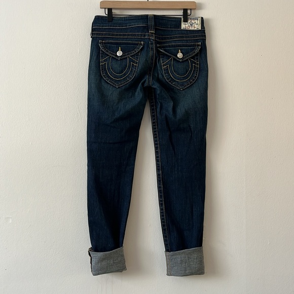 True Religion Cuffed Skinny Jeans Low Rise Dark Wash Flap Button Pockets size 29 - Picture 6 of 14